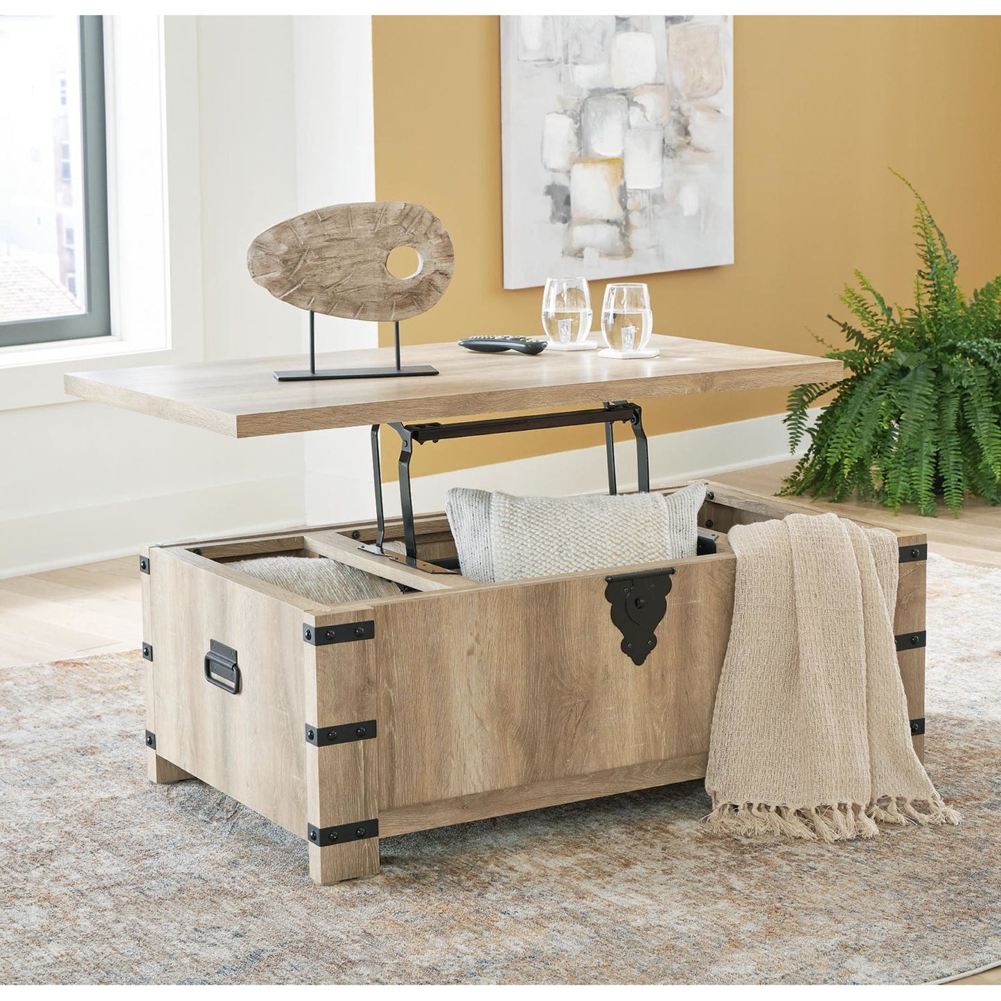 Calaboro Rectangle Lift Cocktail Table - Light Brown