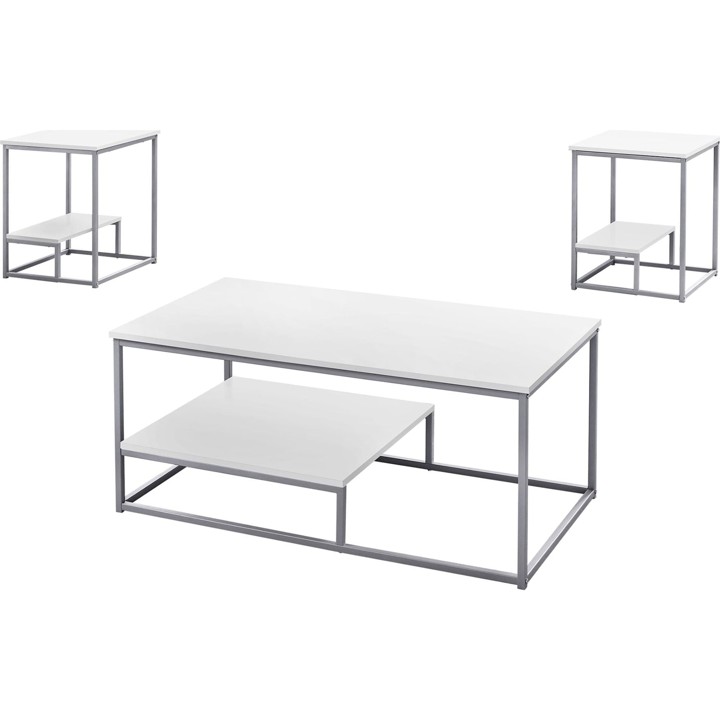 Arianna 3 Pack Tables - White/Silver