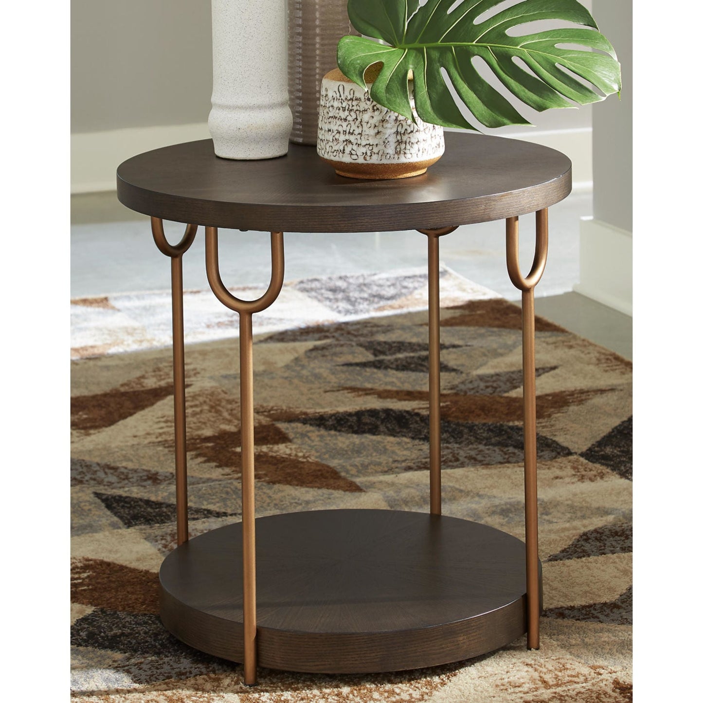 Brazburn End Table - Dark Brown/Gold Finish