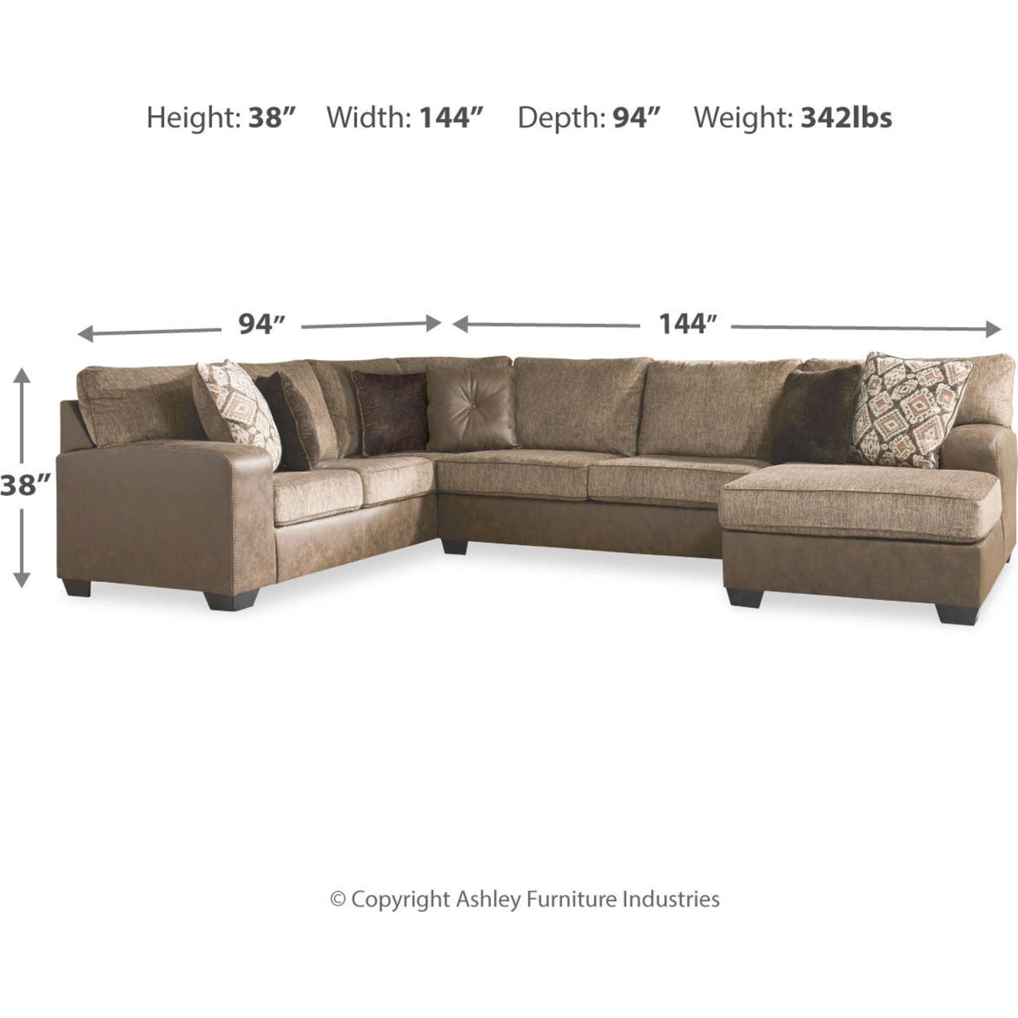 Abalone 3 Piece Sectional with Chaise