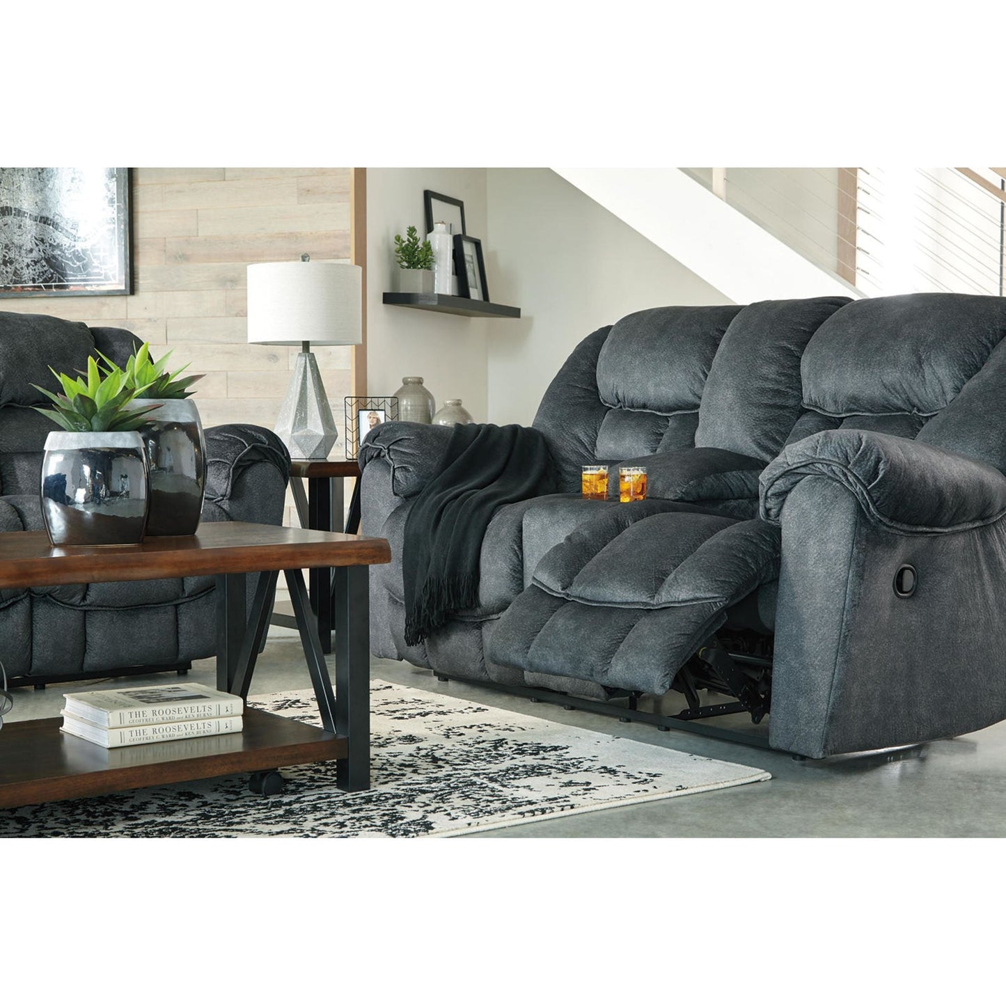 Capehorn Reclining Loveseat with Console - Granite