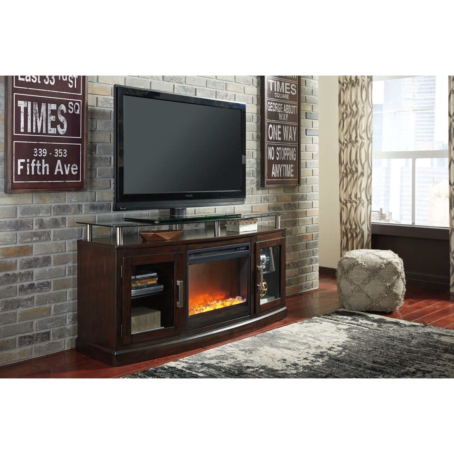 Chanceen TV Stand with Fireplace - Dark Brown