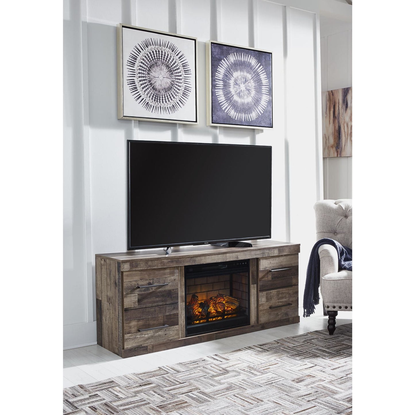 Derekson TV Stand with Fireplace - Multi Gray