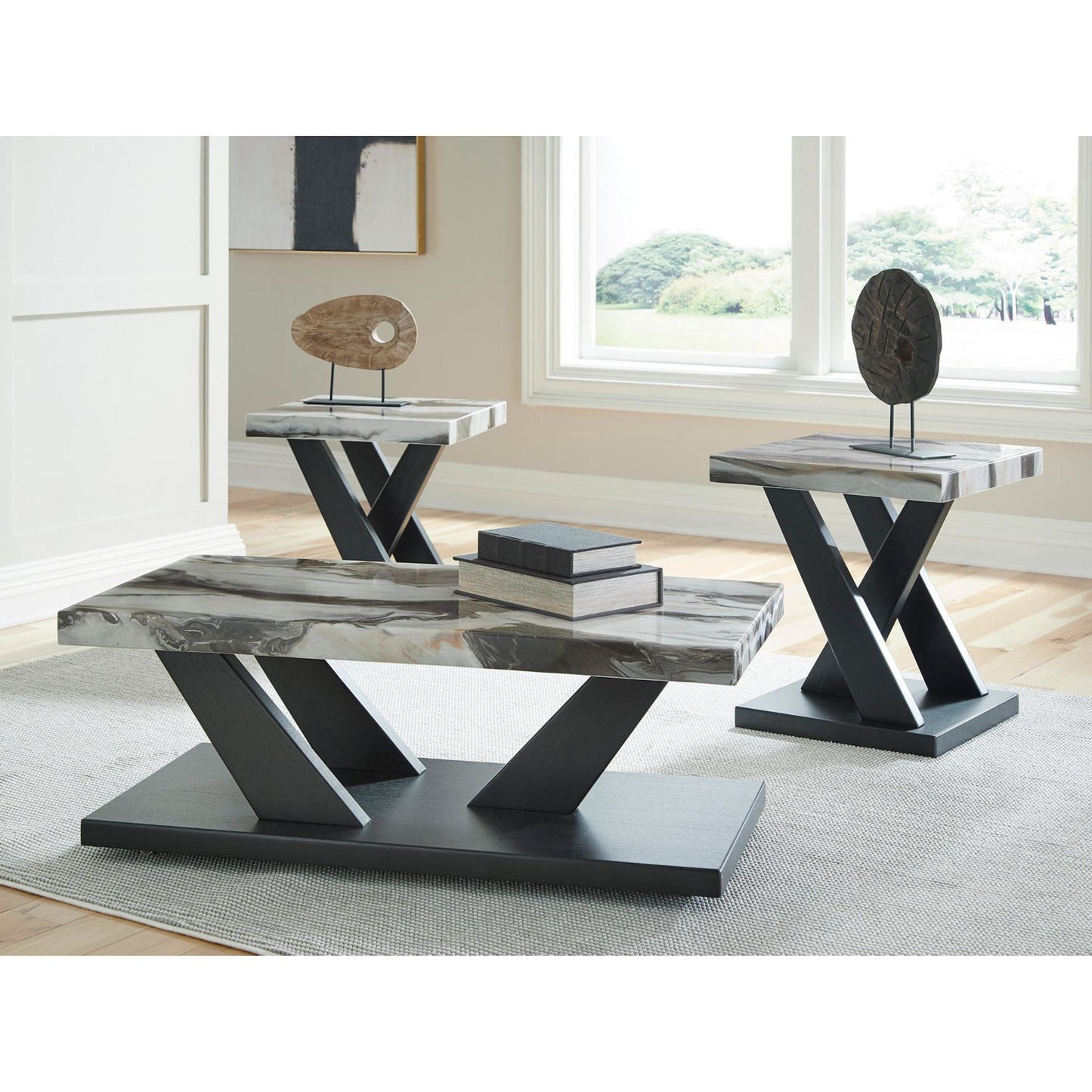 Cendill 3 Pack Tables - Dark Brown/White/Black