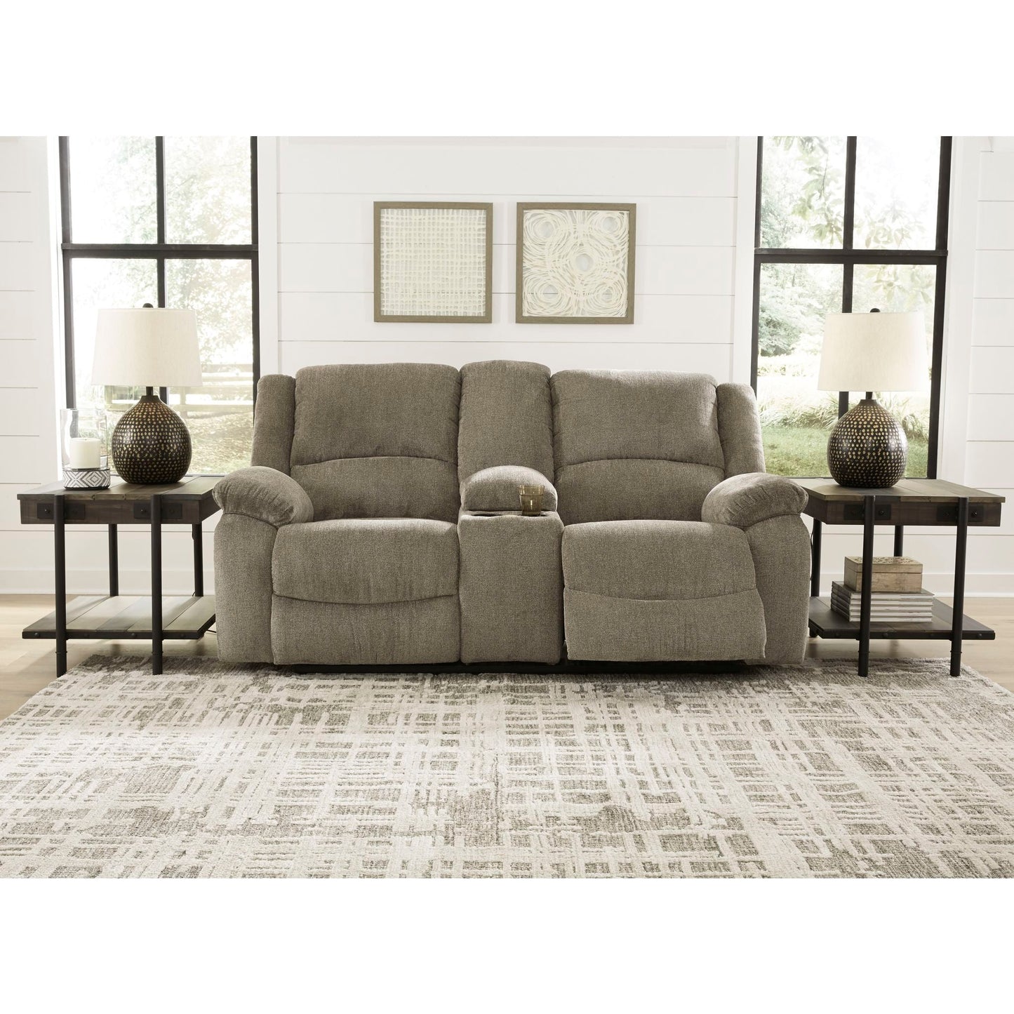 Draycoll Power Reclining Loveseat with Console - Pewter