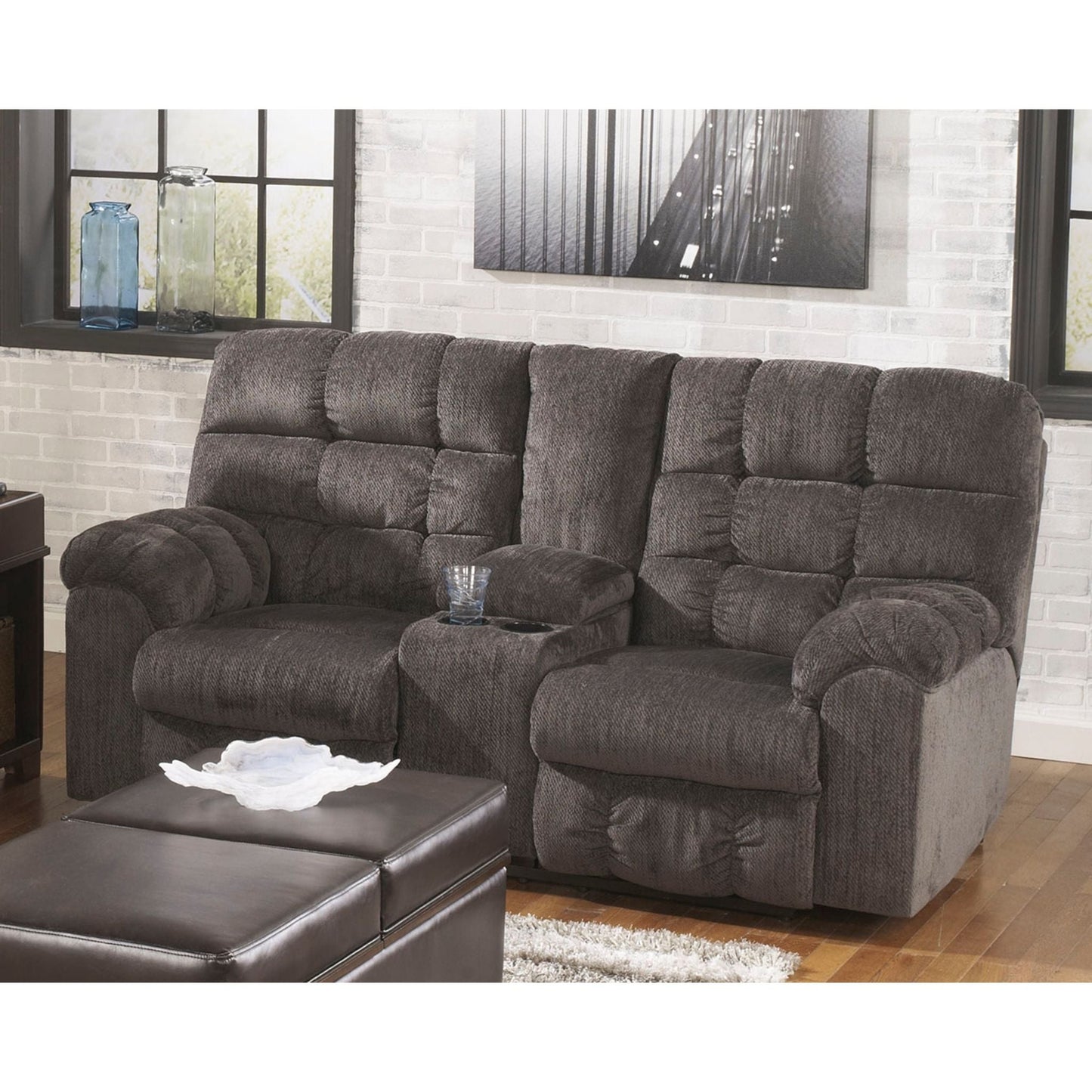 Acieona Reclining Loveseat w/Console - Slate