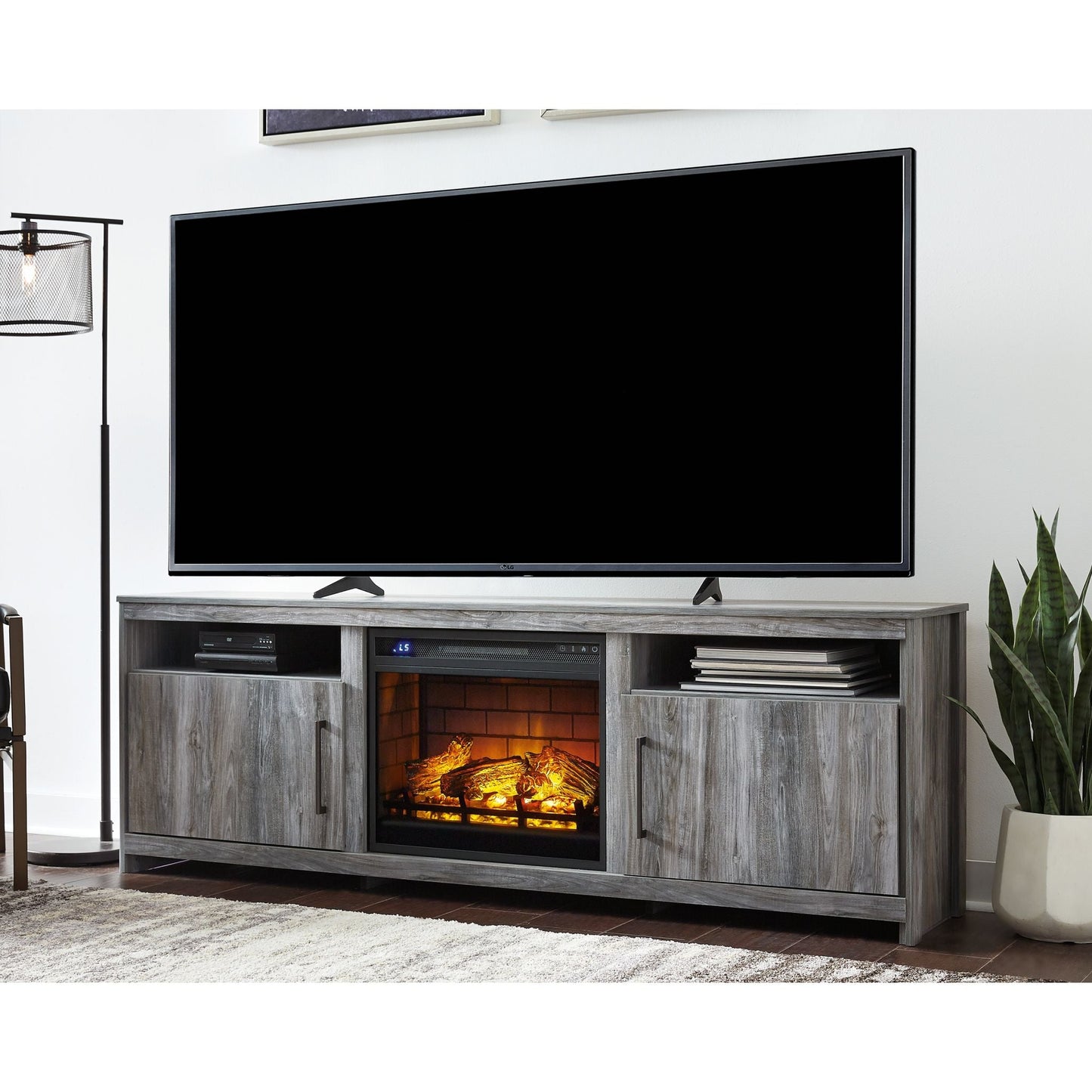Baystorm TV Stand with Fireplace - Gray