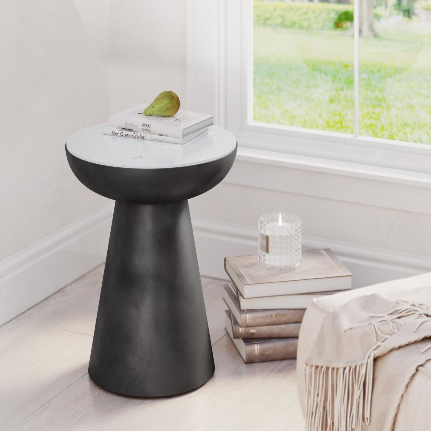 Circularity Chairside End Table - White and Gunmetal