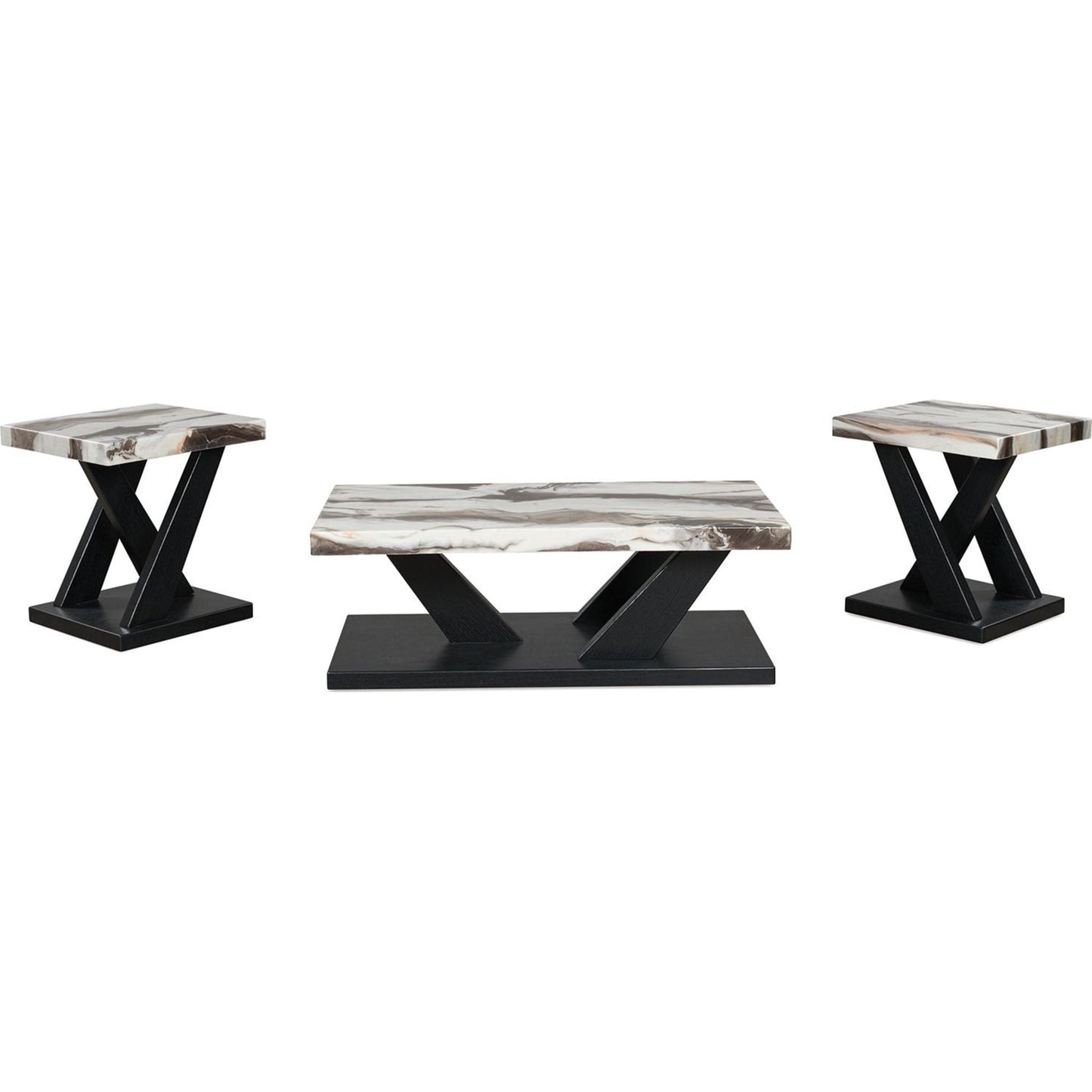 Cendill 3 Pack Tables - Dark Brown/White/Black