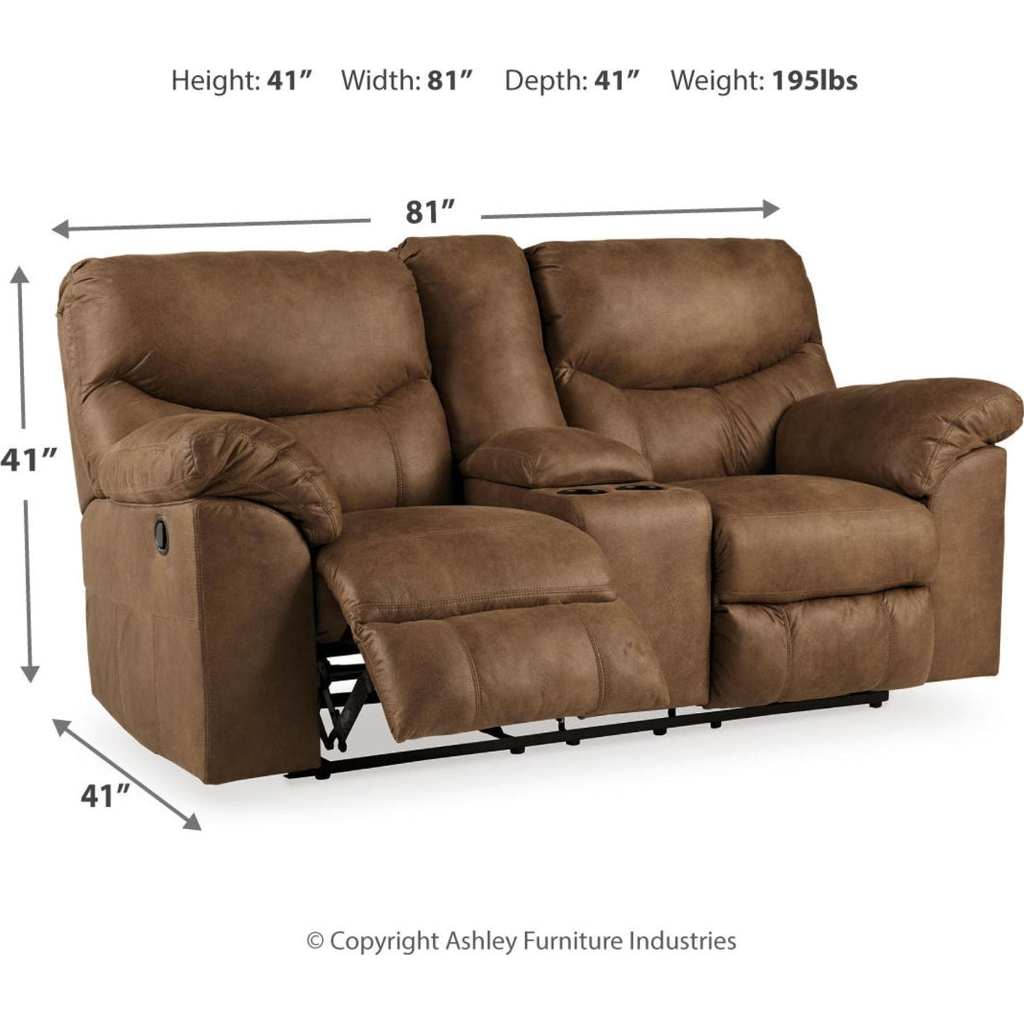 Boxberg Reclining Loveseat with Console - Bark