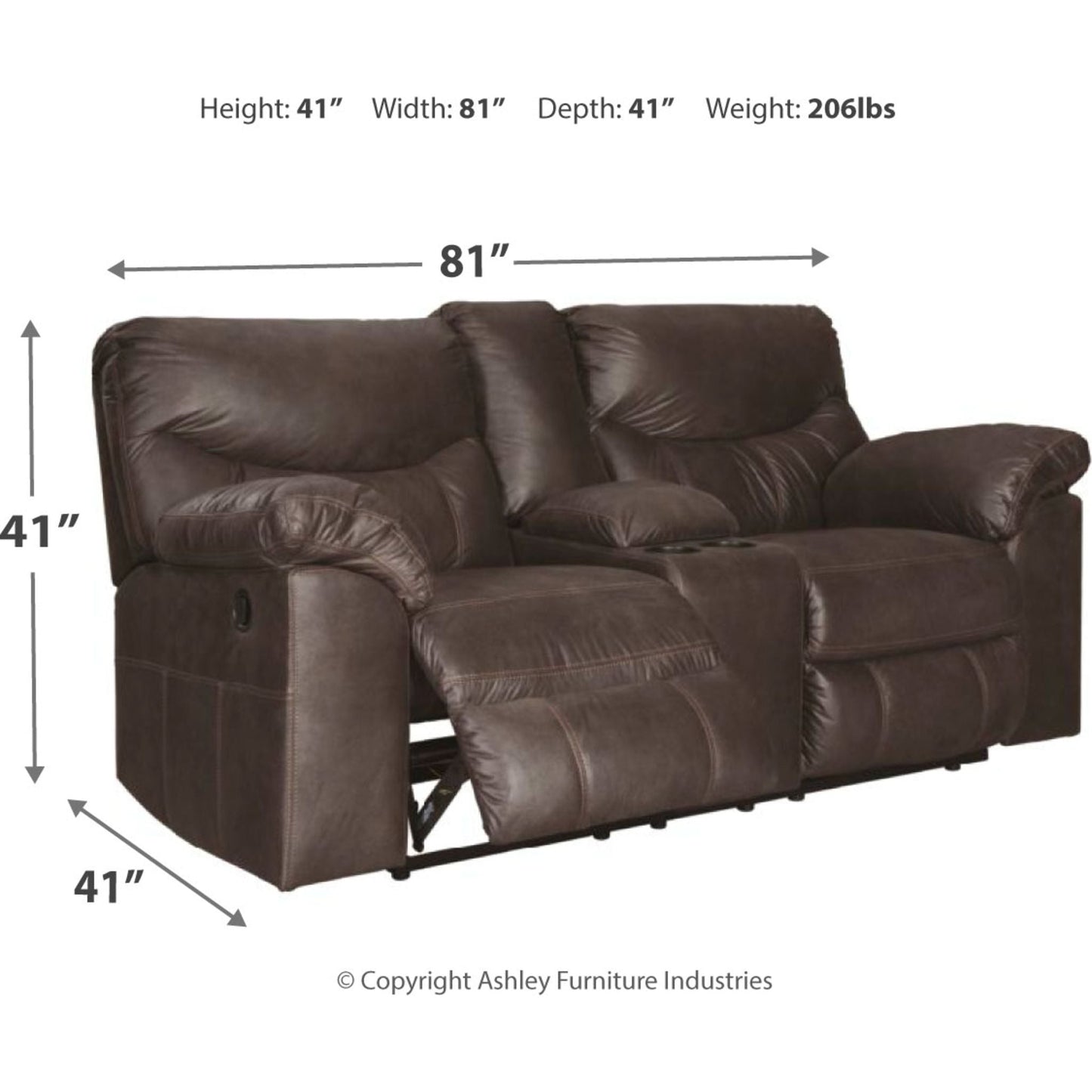 Boxberg Reclining Loveseat with Console - Teak