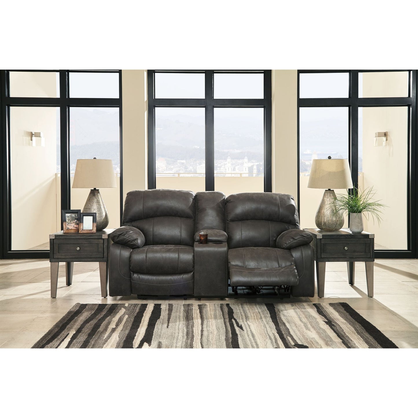 Dunwell Power Reclining Loveseat with Console - Steel
