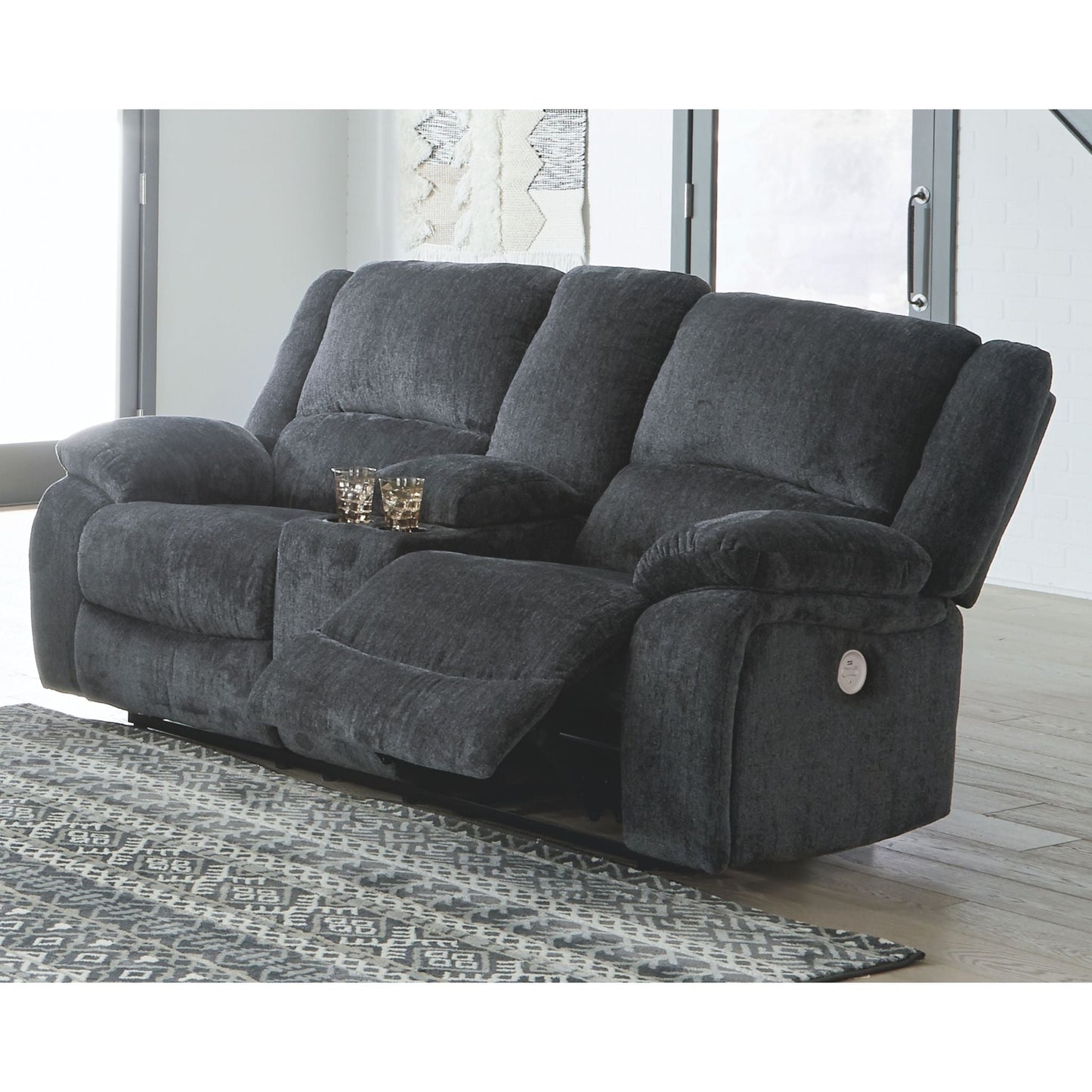 Draycoll Power Reclining Loveseat with Console - Slate