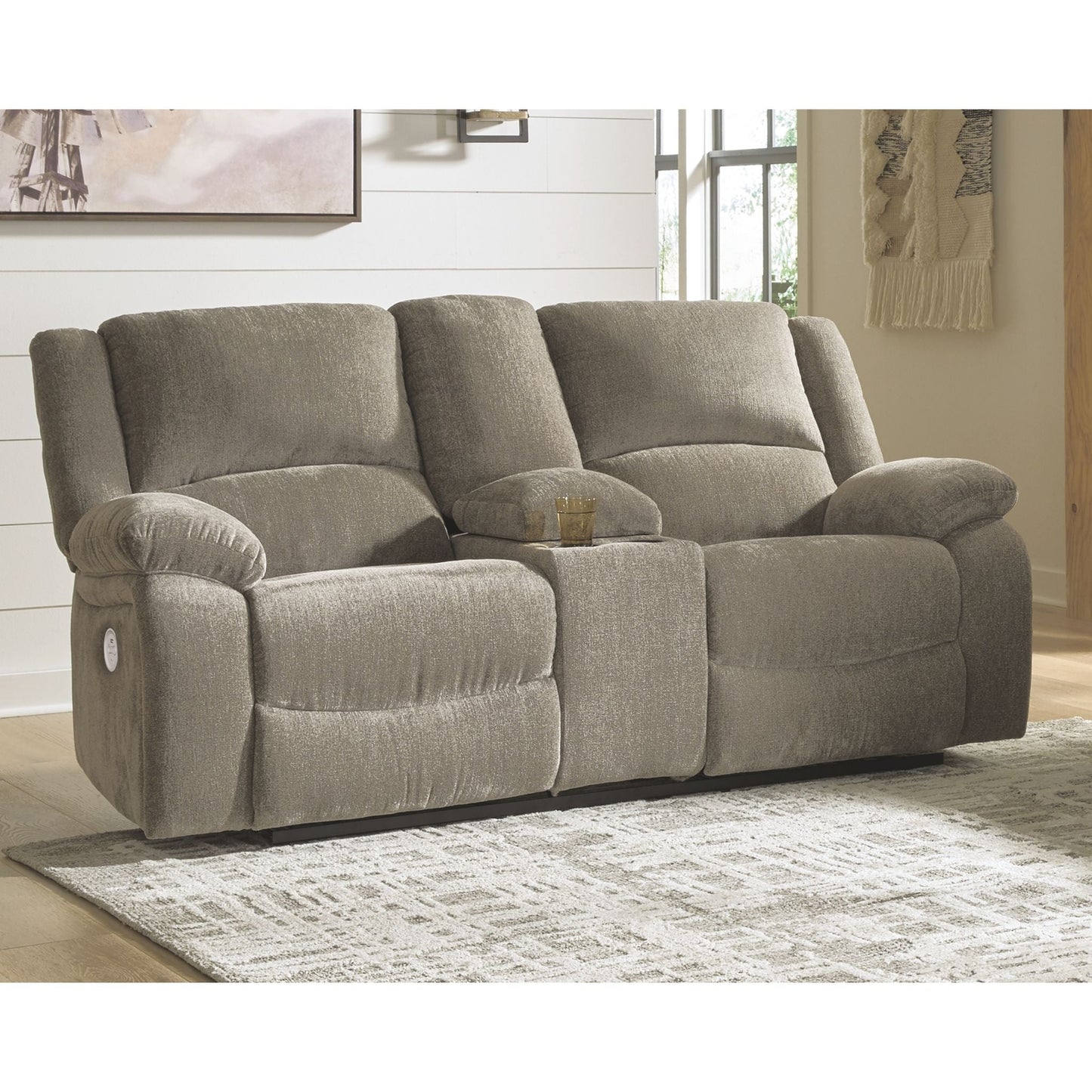 Draycoll Power Reclining Loveseat with Console - Pewter