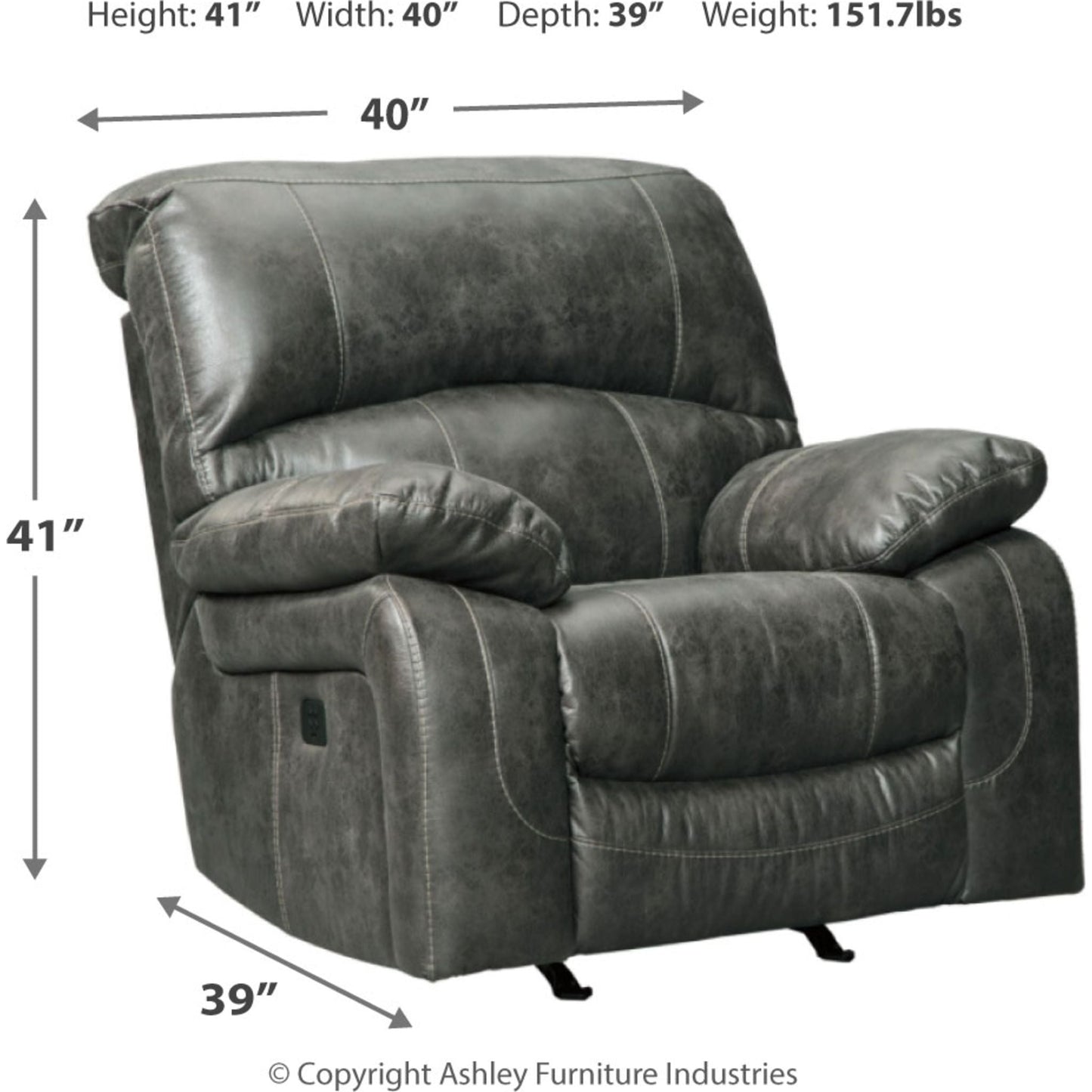 Dunwell Power Rocker Recliner - Steel