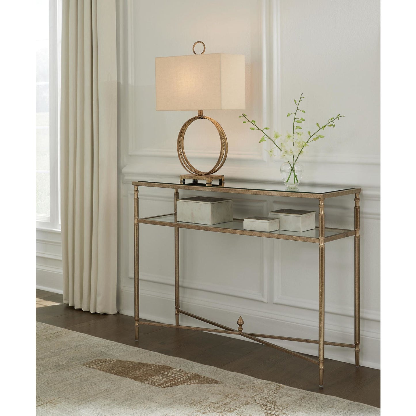 Cloverty Sofa Table - Aged Gold Finish