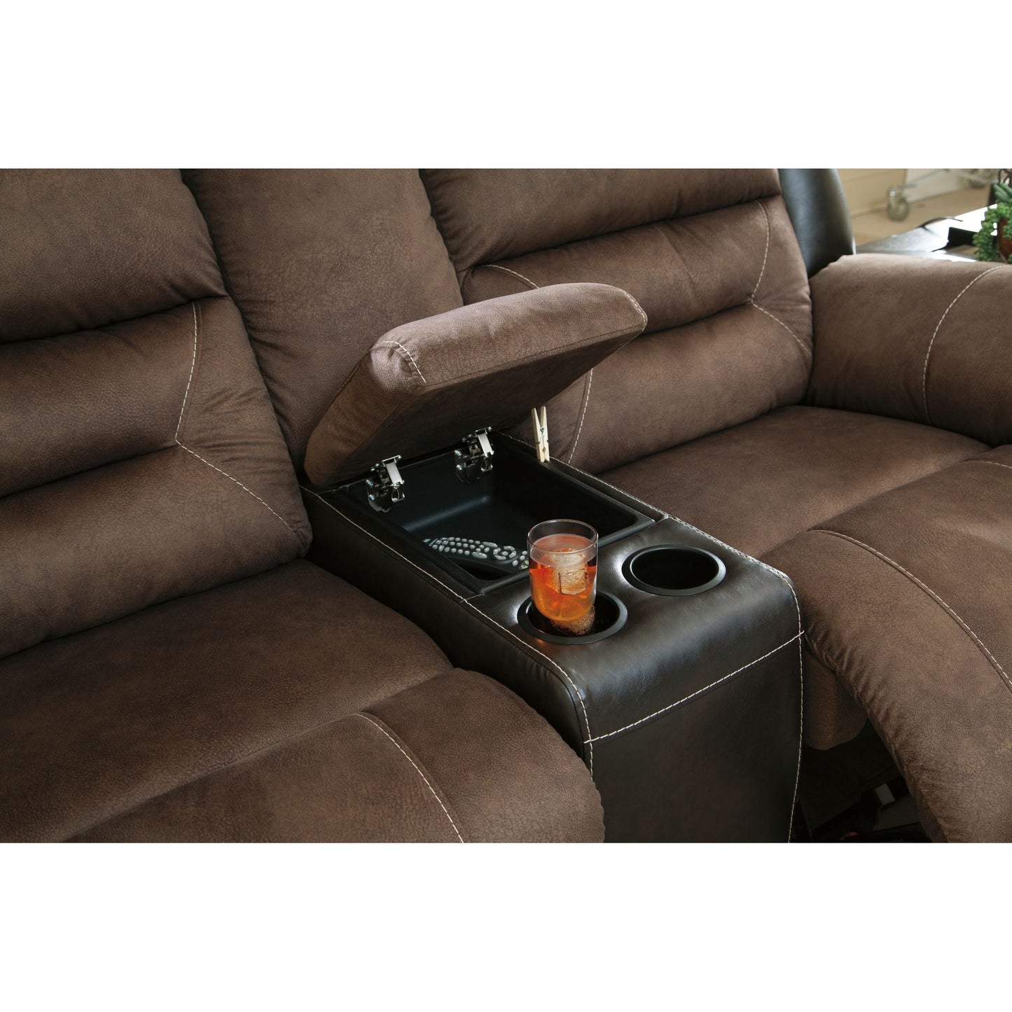 Earhart Reclining Loveseat with Console - Chestnut
