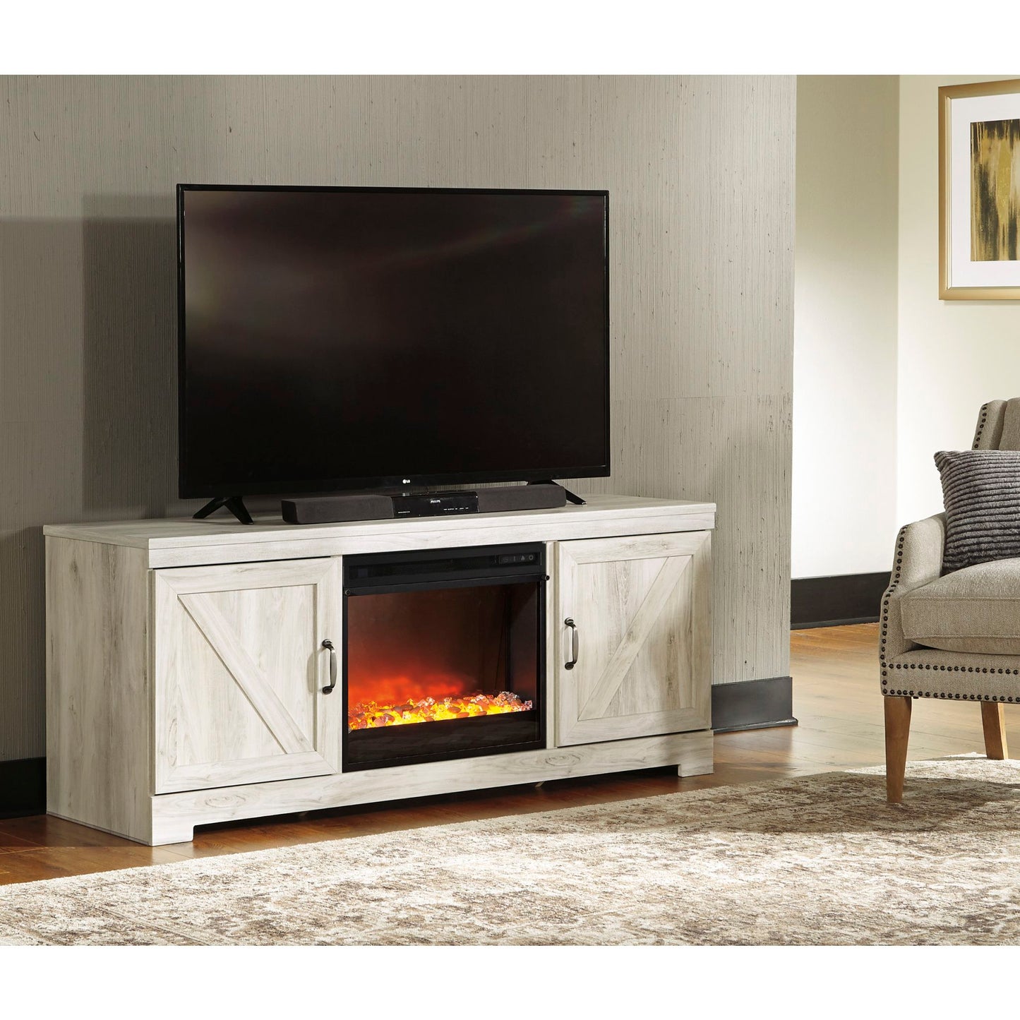 Bellaby Entertainment Unit with Fireplace - White Wash