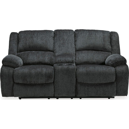 Draycoll Power Reclining Loveseat with Console - Slate