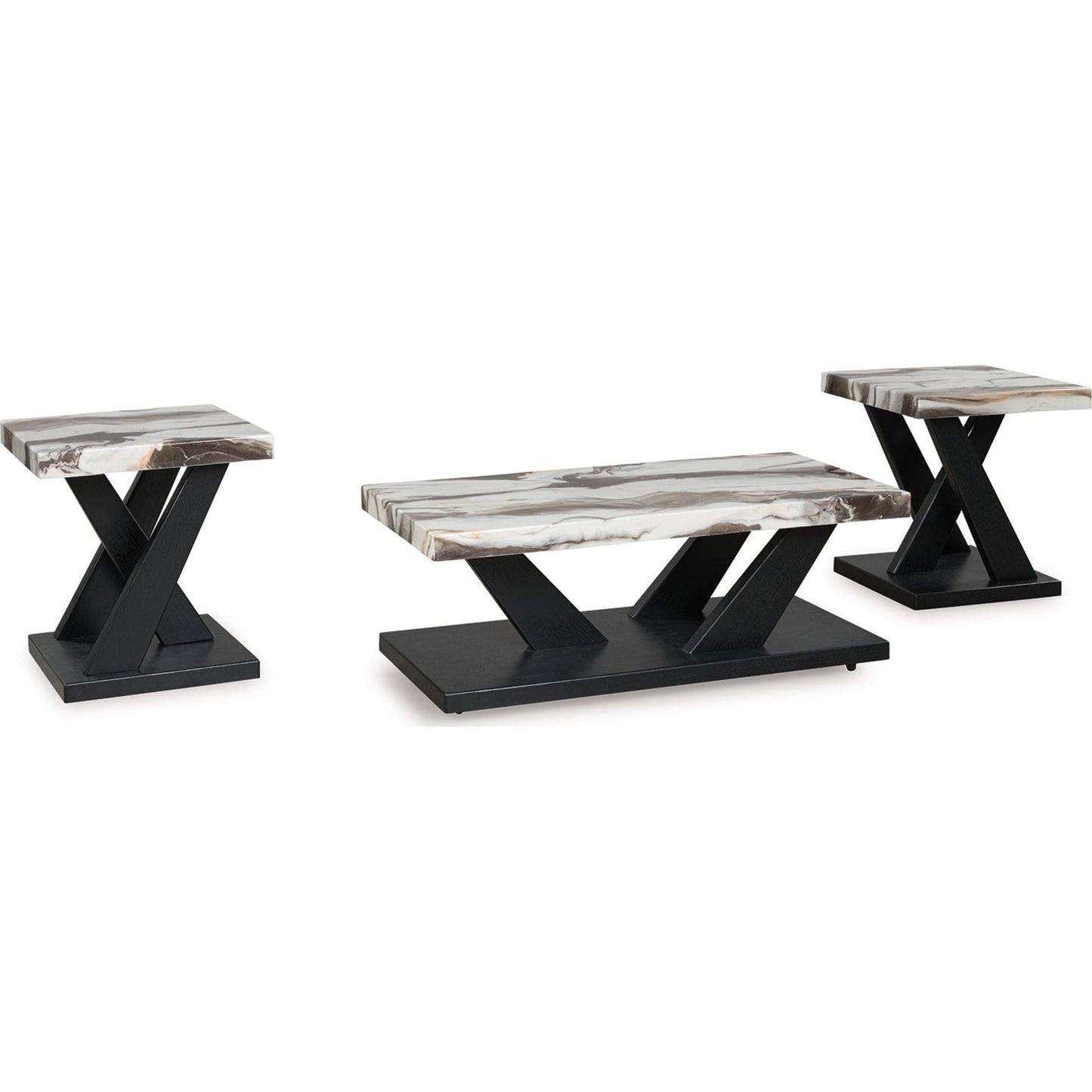 Cendill 3 Pack Tables - Dark Brown/White/Black