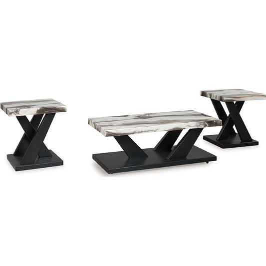 Cendill 3 Pack Tables - Dark Brown/White/Black