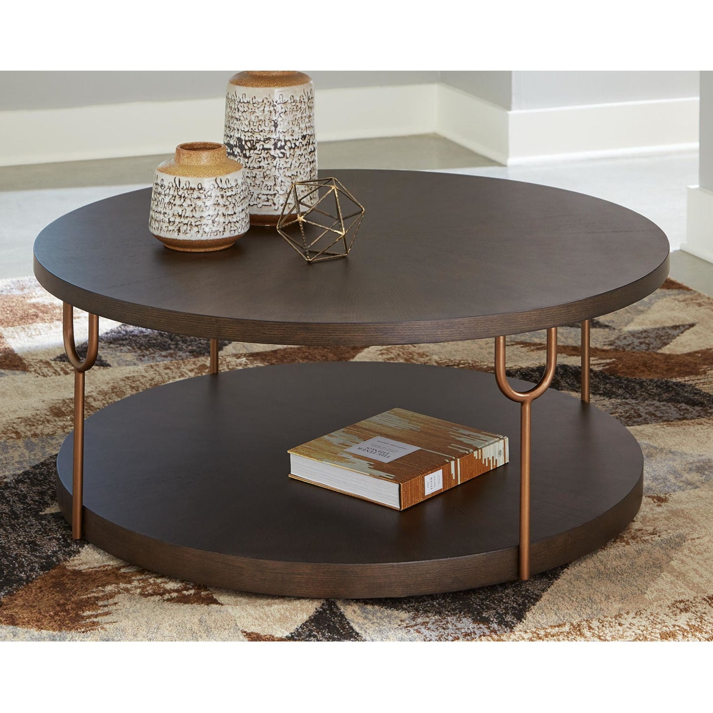 Brazburn Coffee Table - Dark Brown/Gold Finish