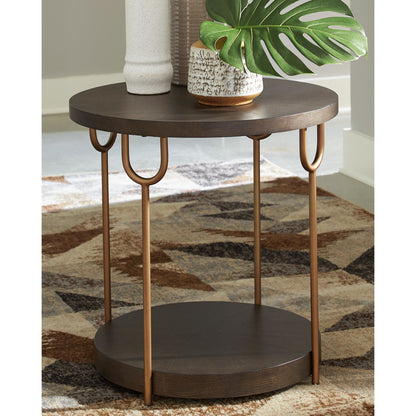 Brazburn End Table - Dark Brown/Gold Finish