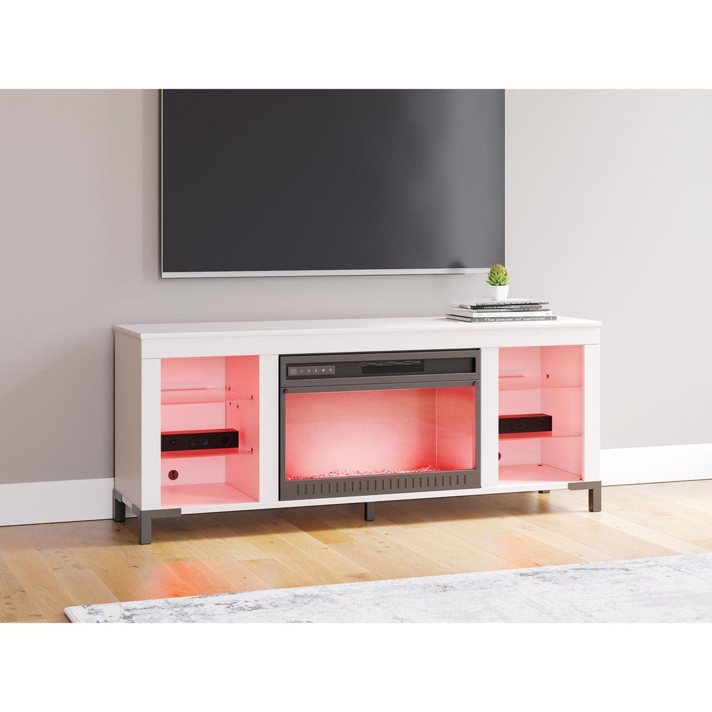 Brollevi TV Stand with Fireplace - White