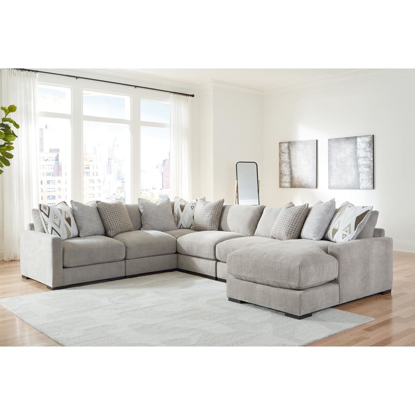 Aslan Court 6 Piece Sectional with Chaise - Pebble