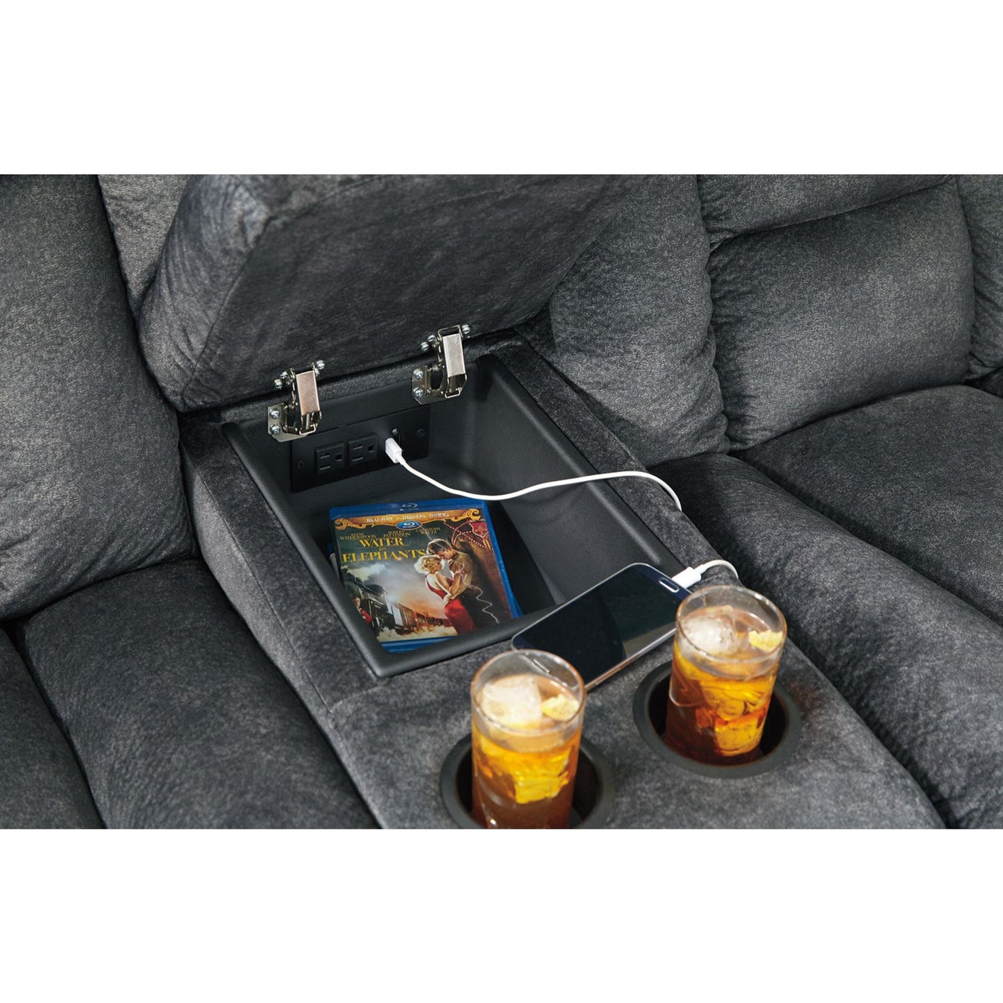 Capehorn Reclining Loveseat with Console - Granite