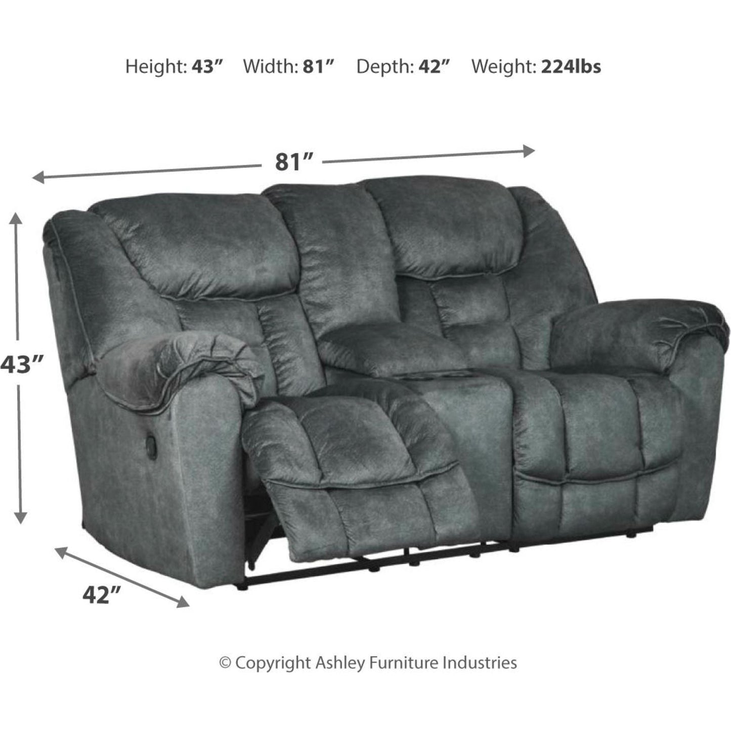 Capehorn Reclining Loveseat with Console - Granite