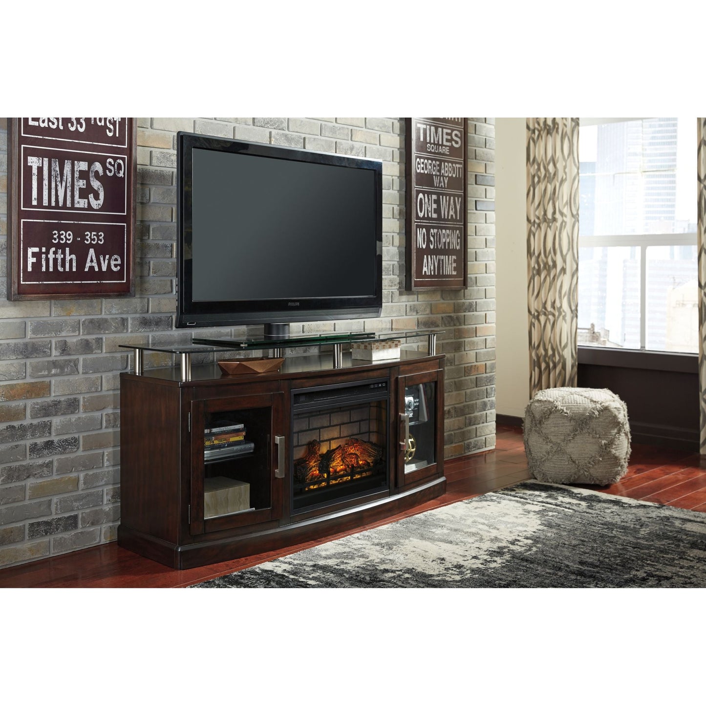 Chanceen TV Stand with Fireplace - Dark Brown