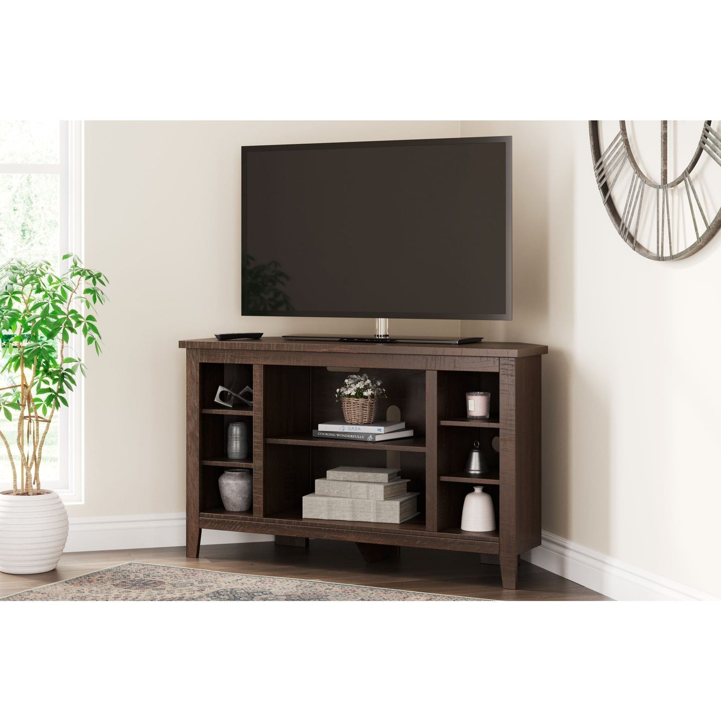 Camiburg Corner TV Stand - Warm Brown