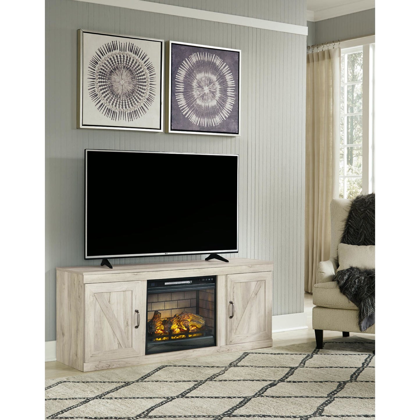 Bellaby TV Stand with Fireplace - Whitewash