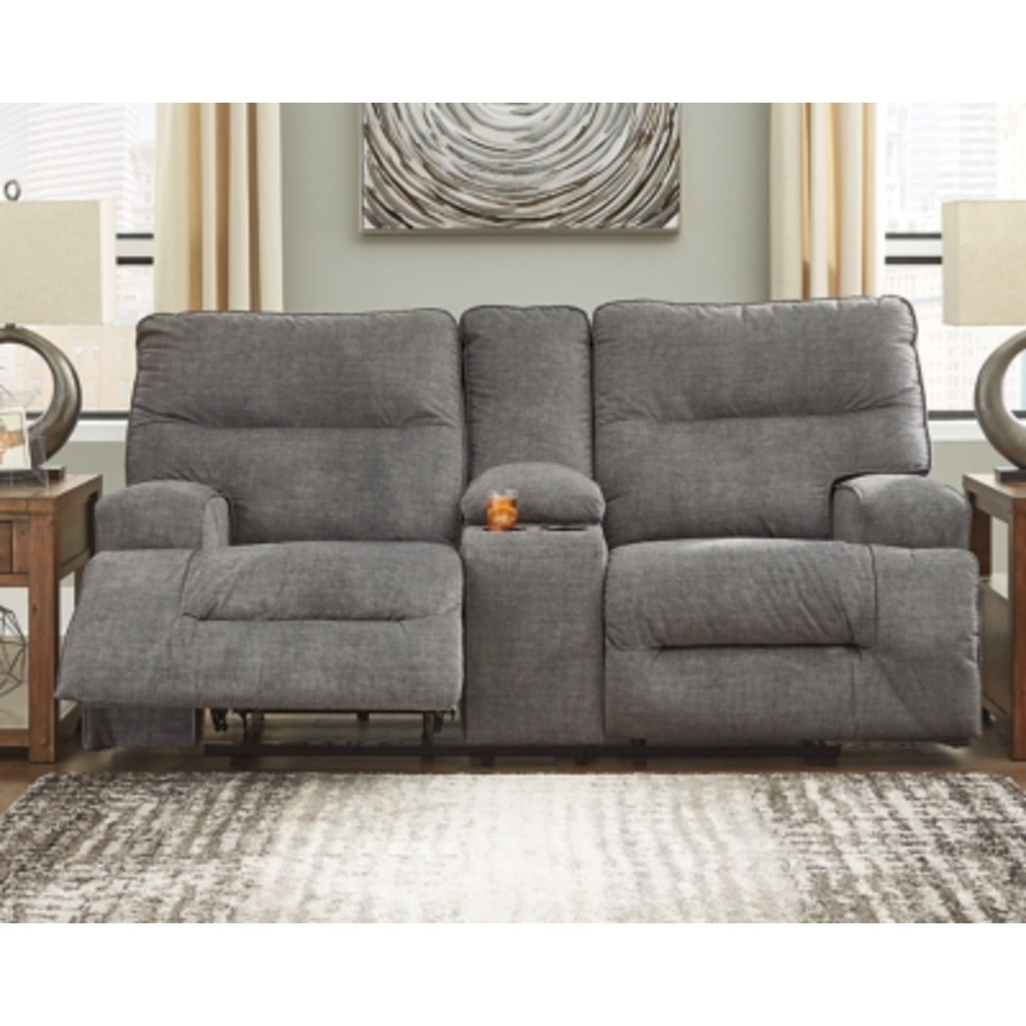 Coombs Reclining Loveseat with Console - Charcoal
