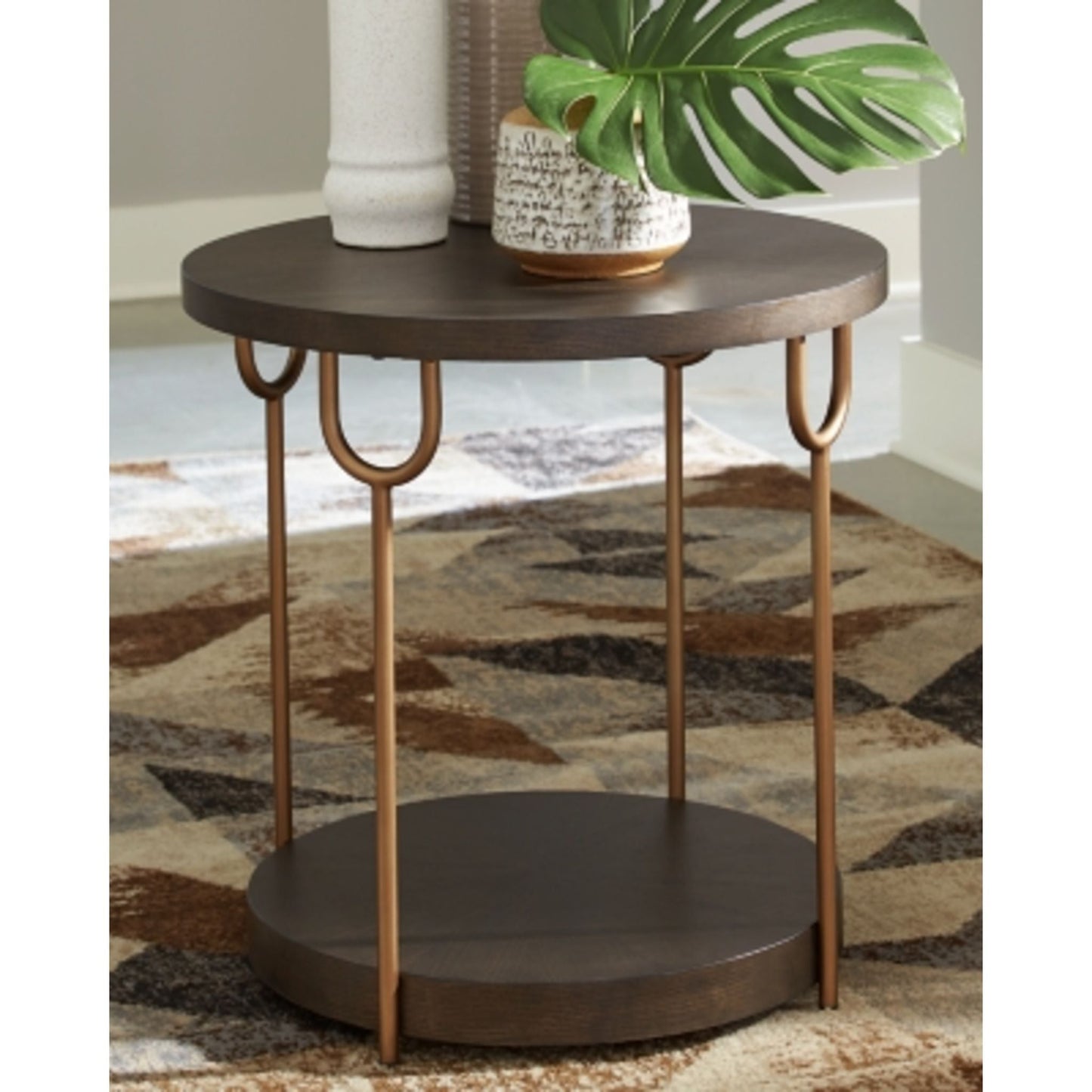 Brazburn End Table - Dark Brown/Gold Finish