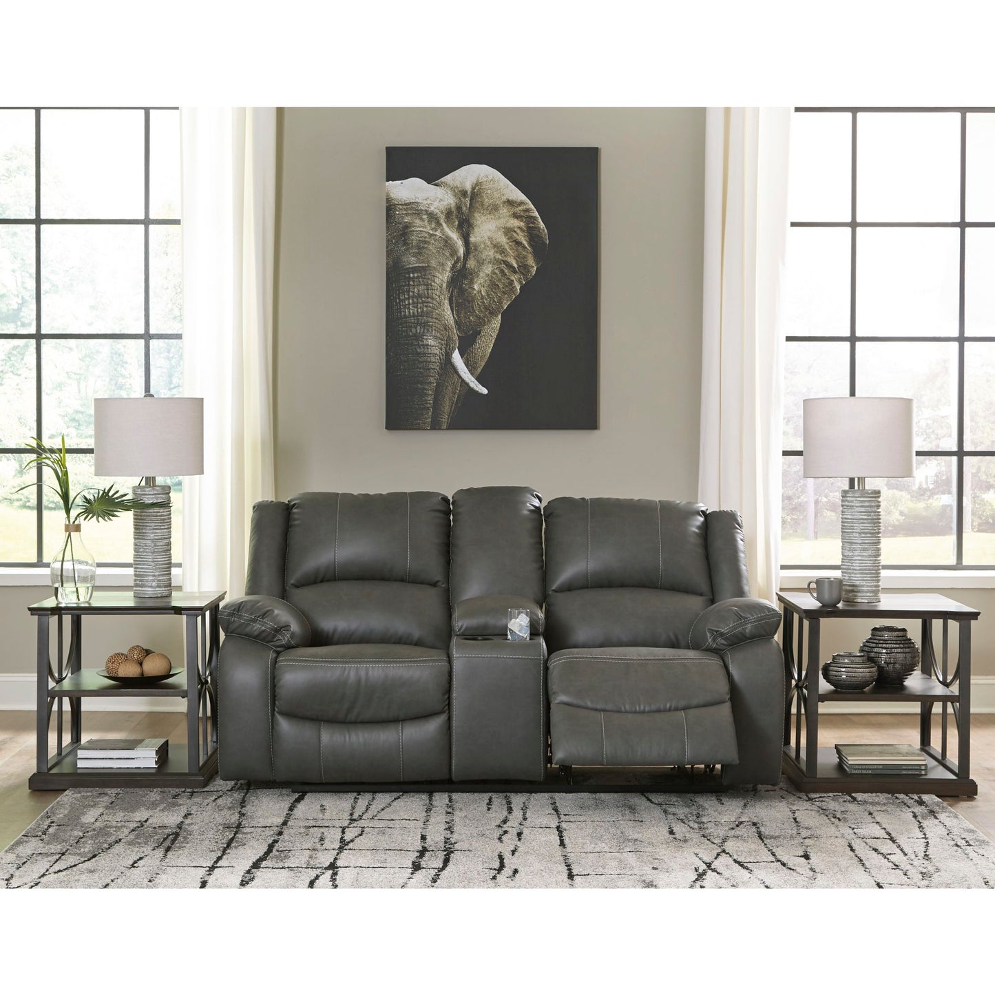 Calderwell Power Reclining Loveseat with Console - Gray