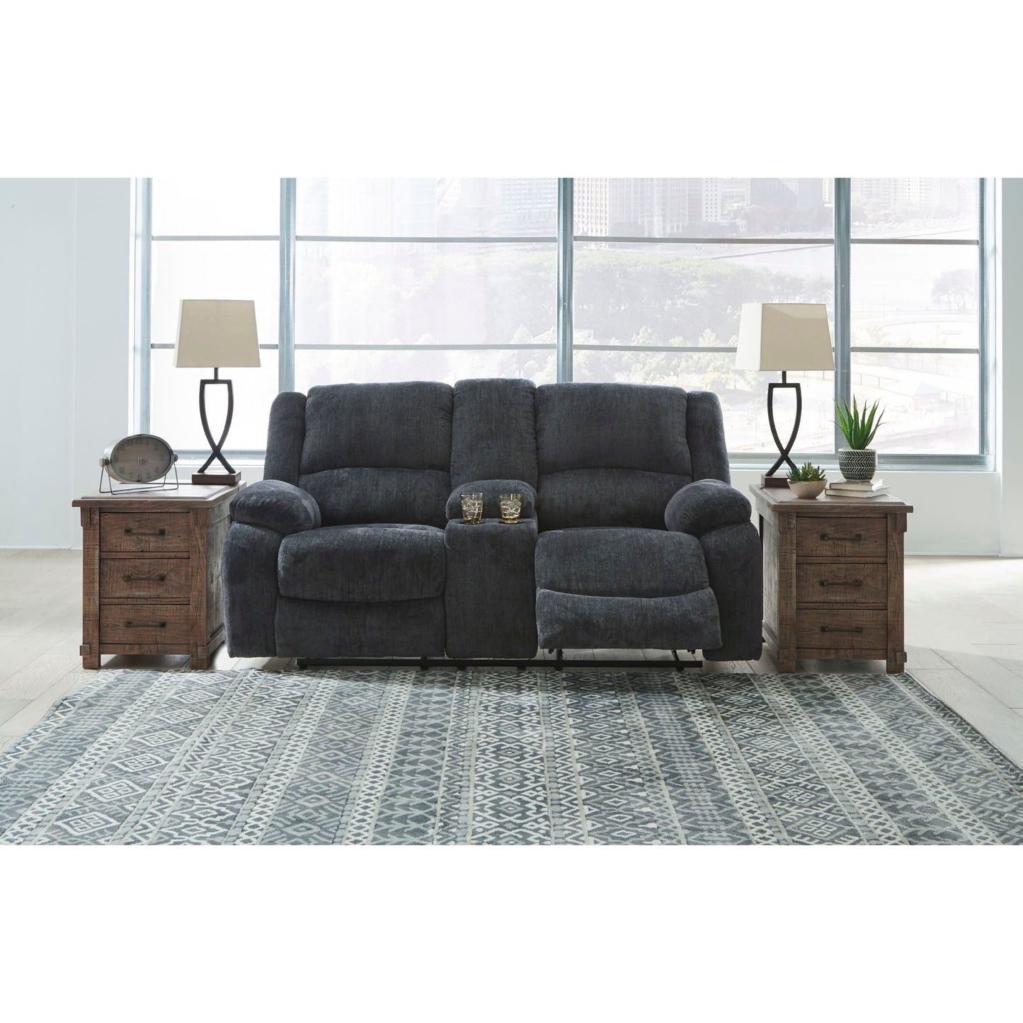Draycoll Power Reclining Loveseat with Console - Slate