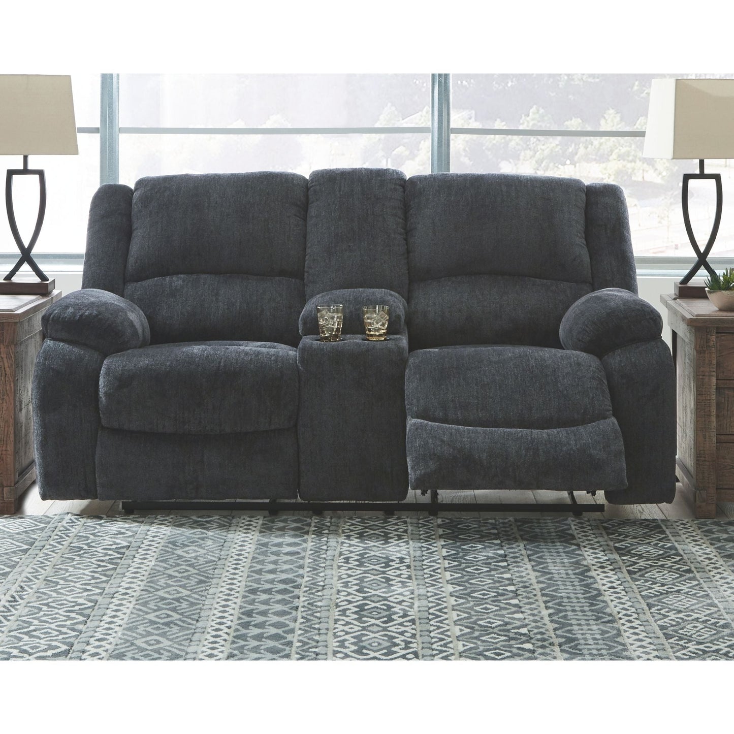 Draycoll Reclining Loveseat with Console - Slate