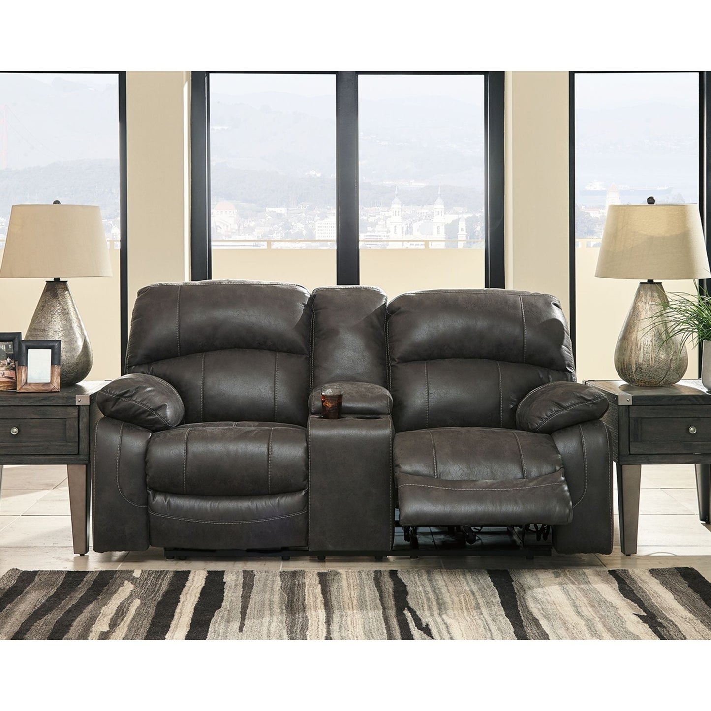 Dunwell Power Reclining Loveseat with Console - Steel