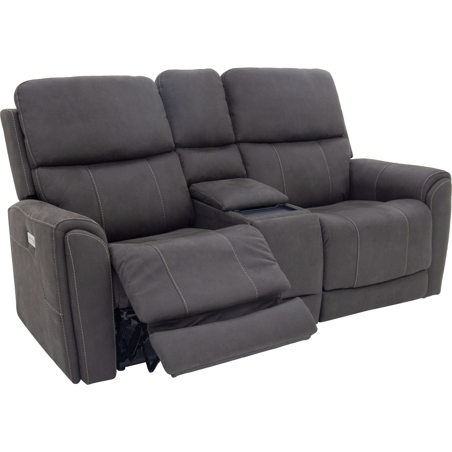 Damon Power Reclining Loveseat with Power Console - Stonewash Gunmetal
