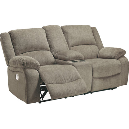 Draycoll Power Reclining Loveseat with Console - Pewter