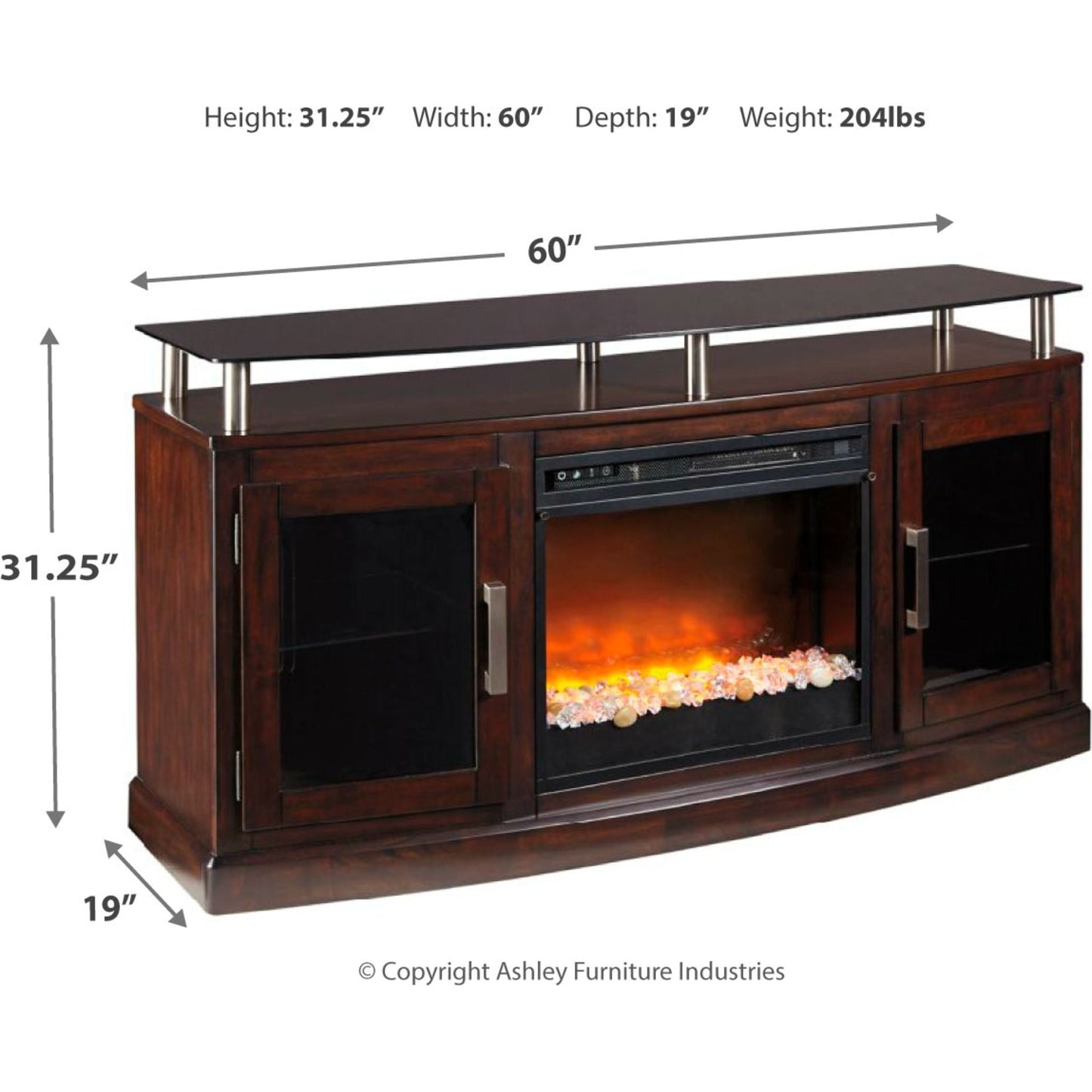 Chanceen TV Stand with Fireplace - Dark Brown
