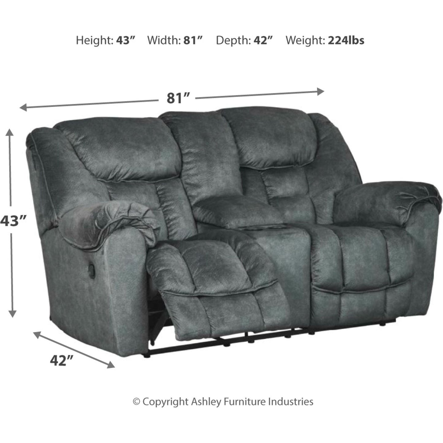 Capehorn Reclining Loveseat with Console - Granite