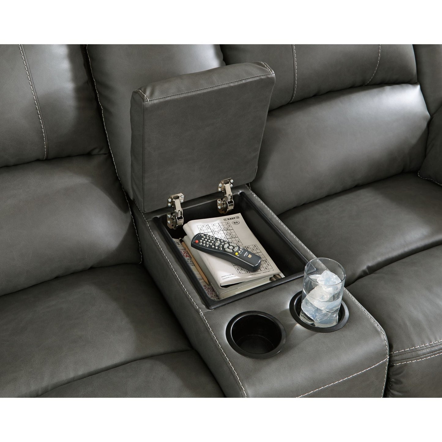 Calderwell Reclining Loveseat with Console - Gray