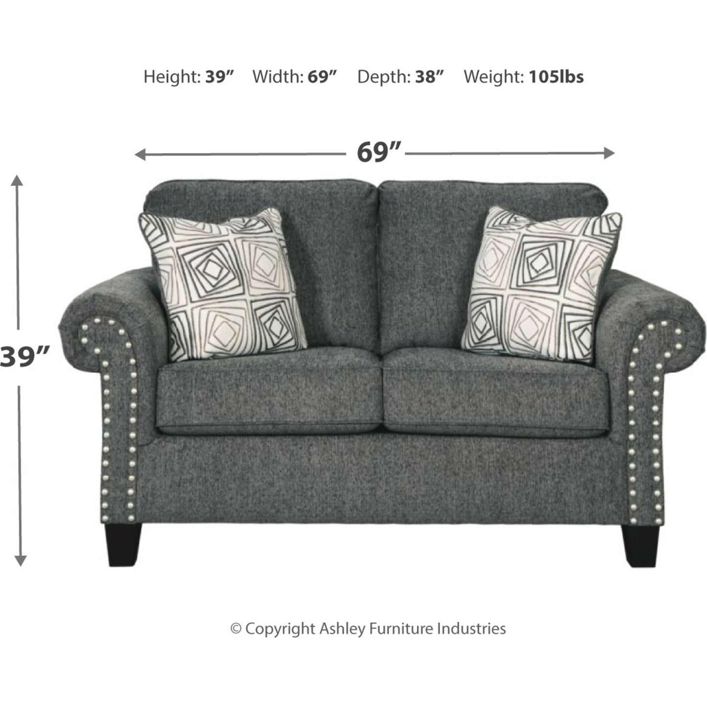 Agleno Loveseat - Charcoal