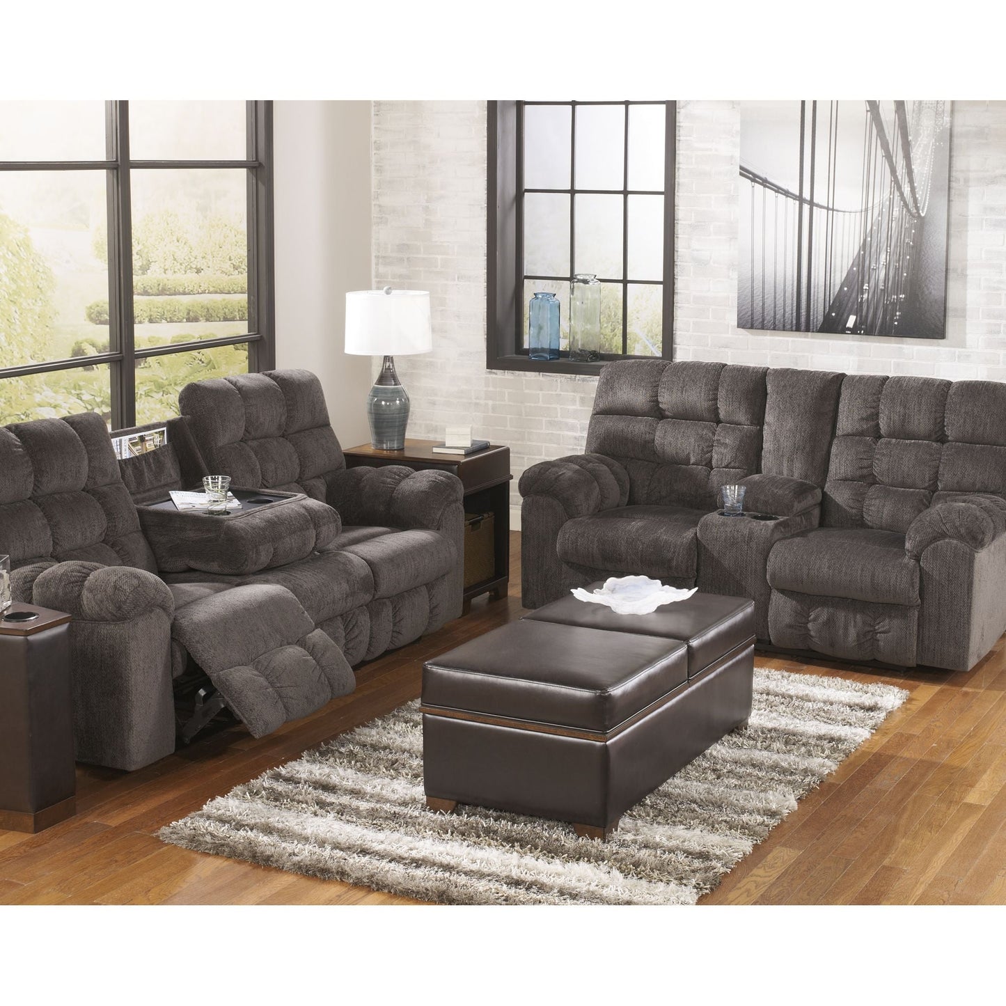 Acieona Dual Reclining Sofa w/Drop Table - Slate