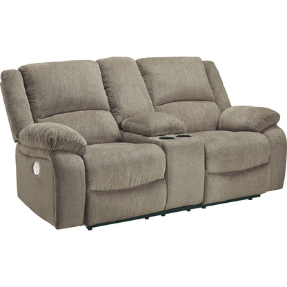 Draycoll Power Reclining Loveseat with Console - Pewter