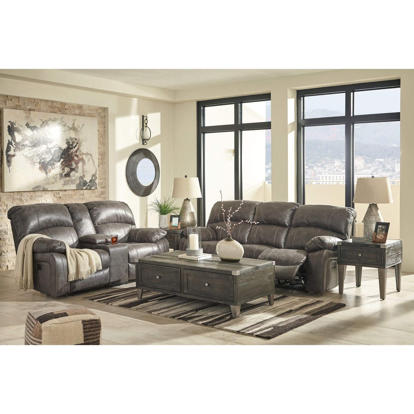 Dunwell Power Reclining Loveseat with Console - Steel