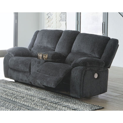 Draycoll Power Reclining Loveseat with Console - Slate